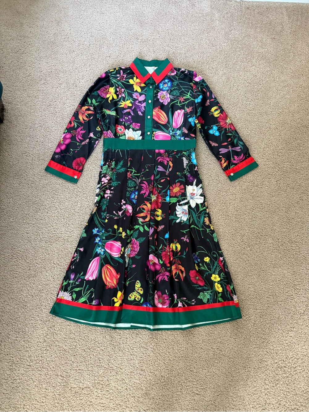 Women Floral Fit & Flare Dress with Green Trim Just like Gucci Dress